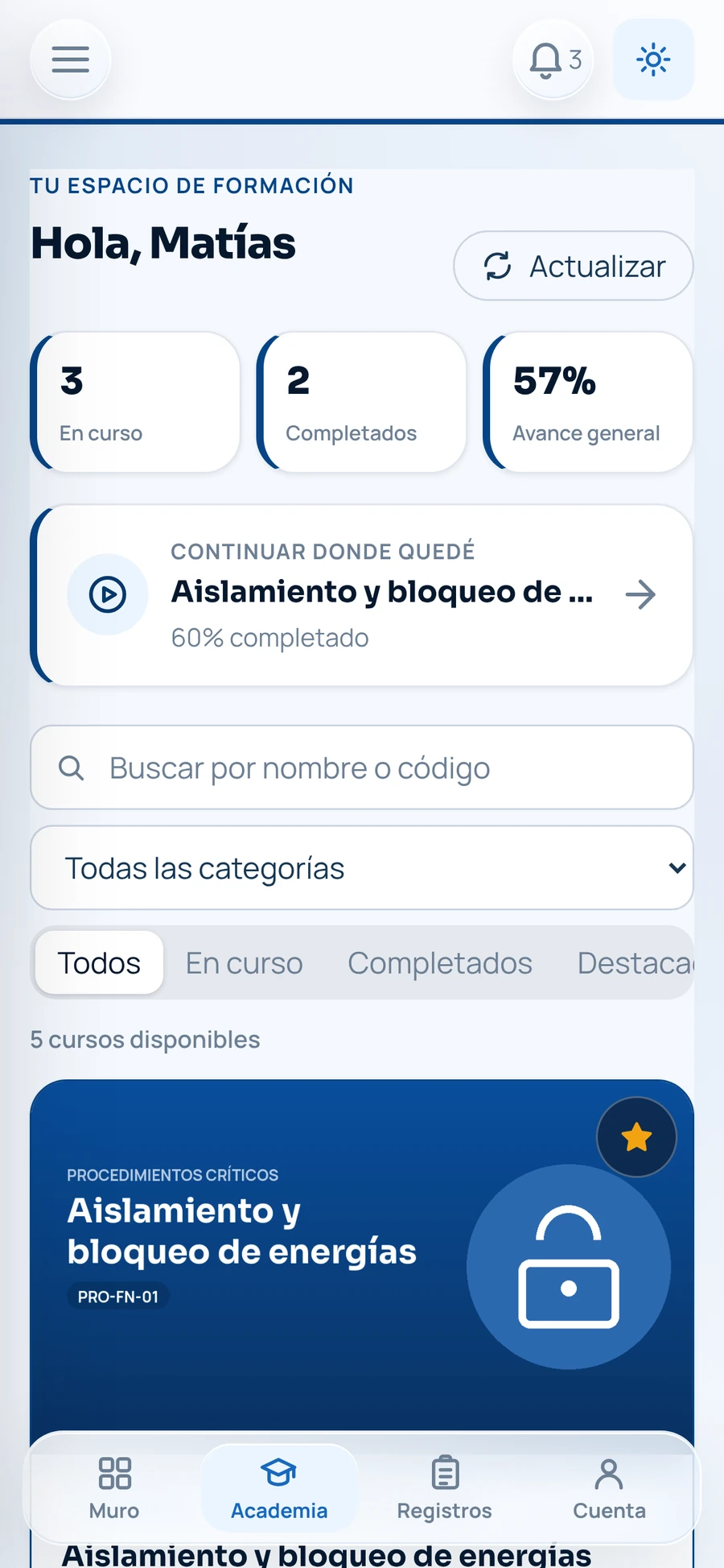 Mis cursos con avance general