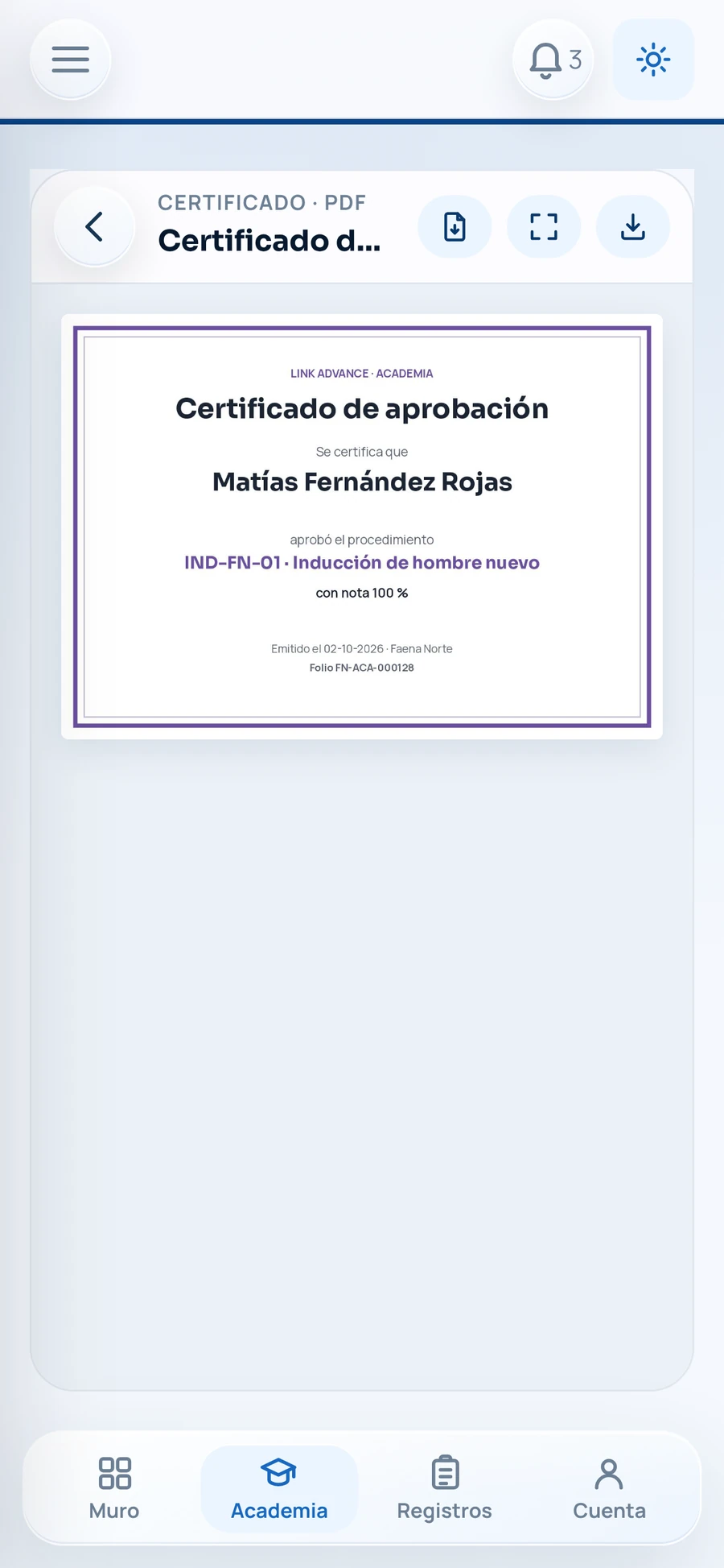 Certificado de aprobación