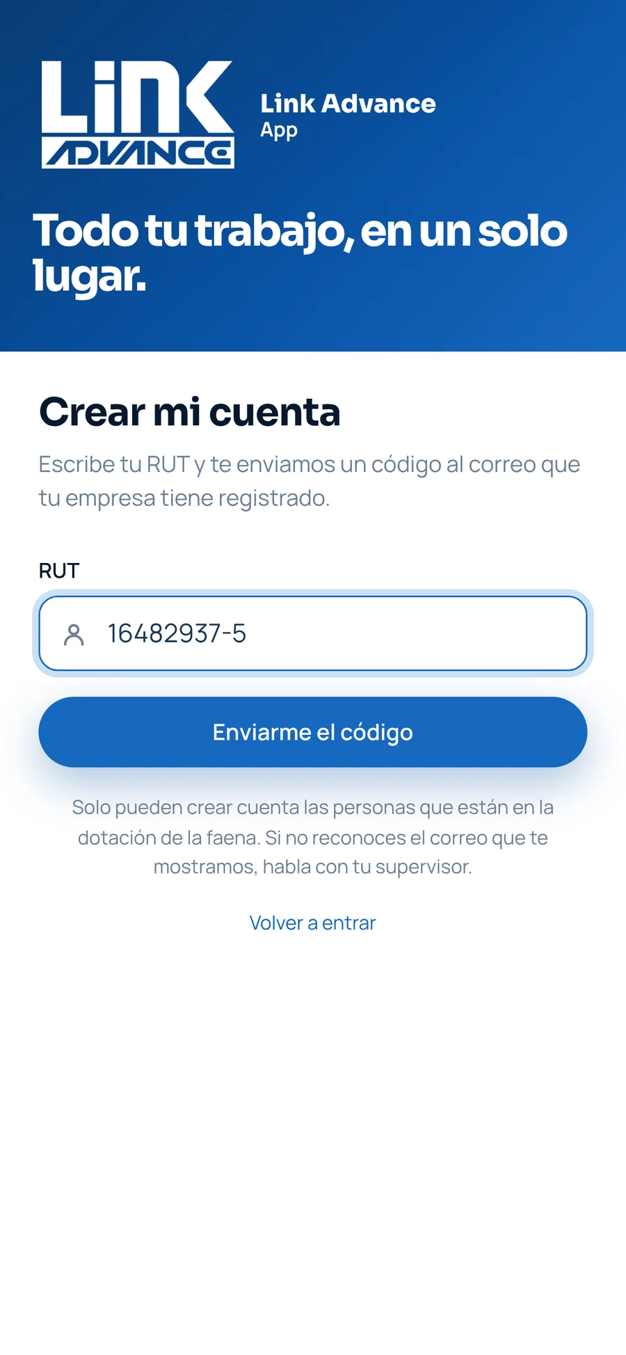Crear mi cuenta: campo RUT
