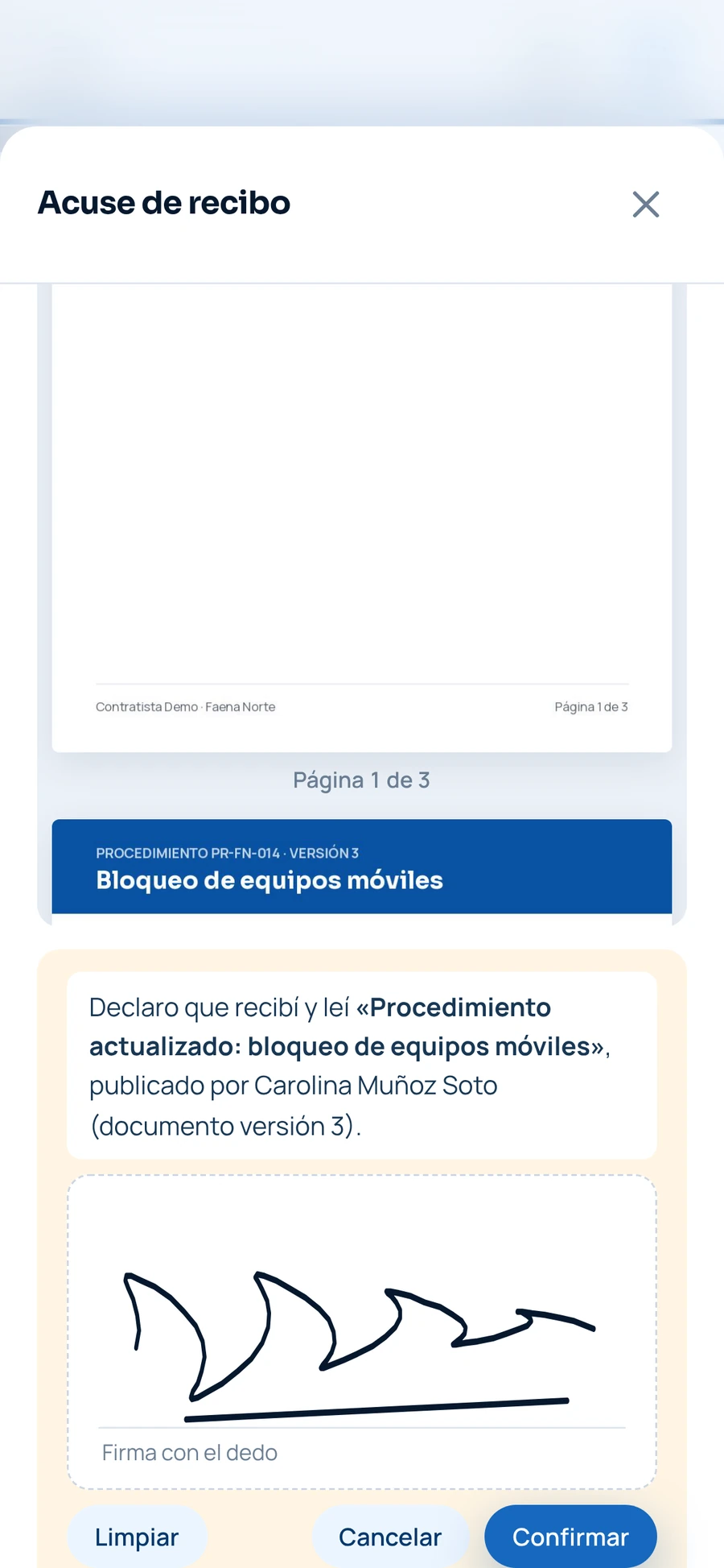 Firmar el acuse de recibo