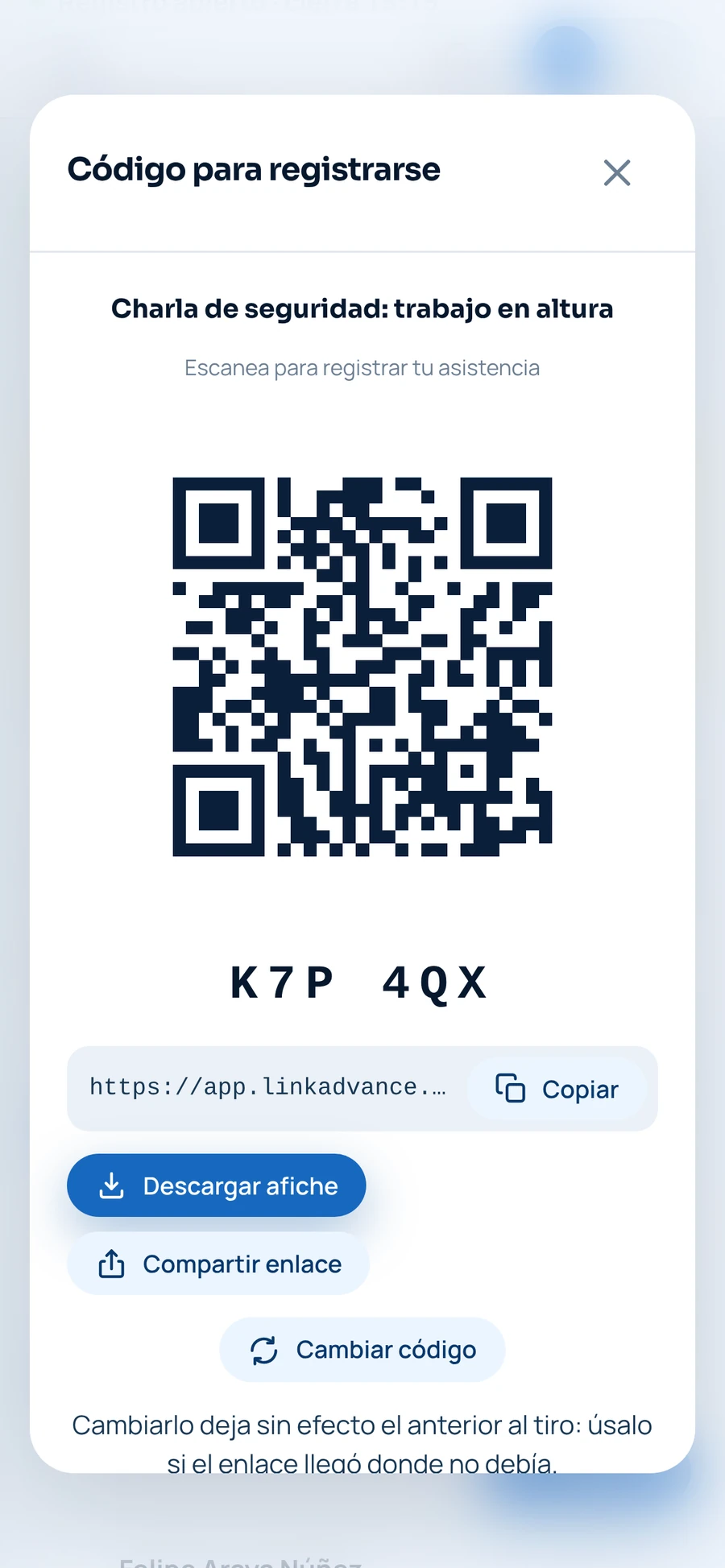 Código QR para que los externos registren su asistencia